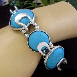 Fashion Faux Turquoise stretch Bracelet silvertone